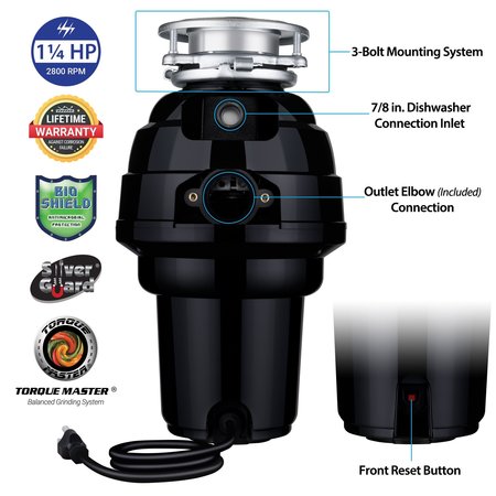 Eco Logic 1-1/4 HP Continuous Feed Garbage Disposal with White Sink Flange 10-US-EL-10-DS-3B-WH